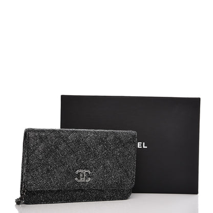 Chanel Glitter Calfskin Quilted Wallet on Chain WOC Black Silver 9 of 9