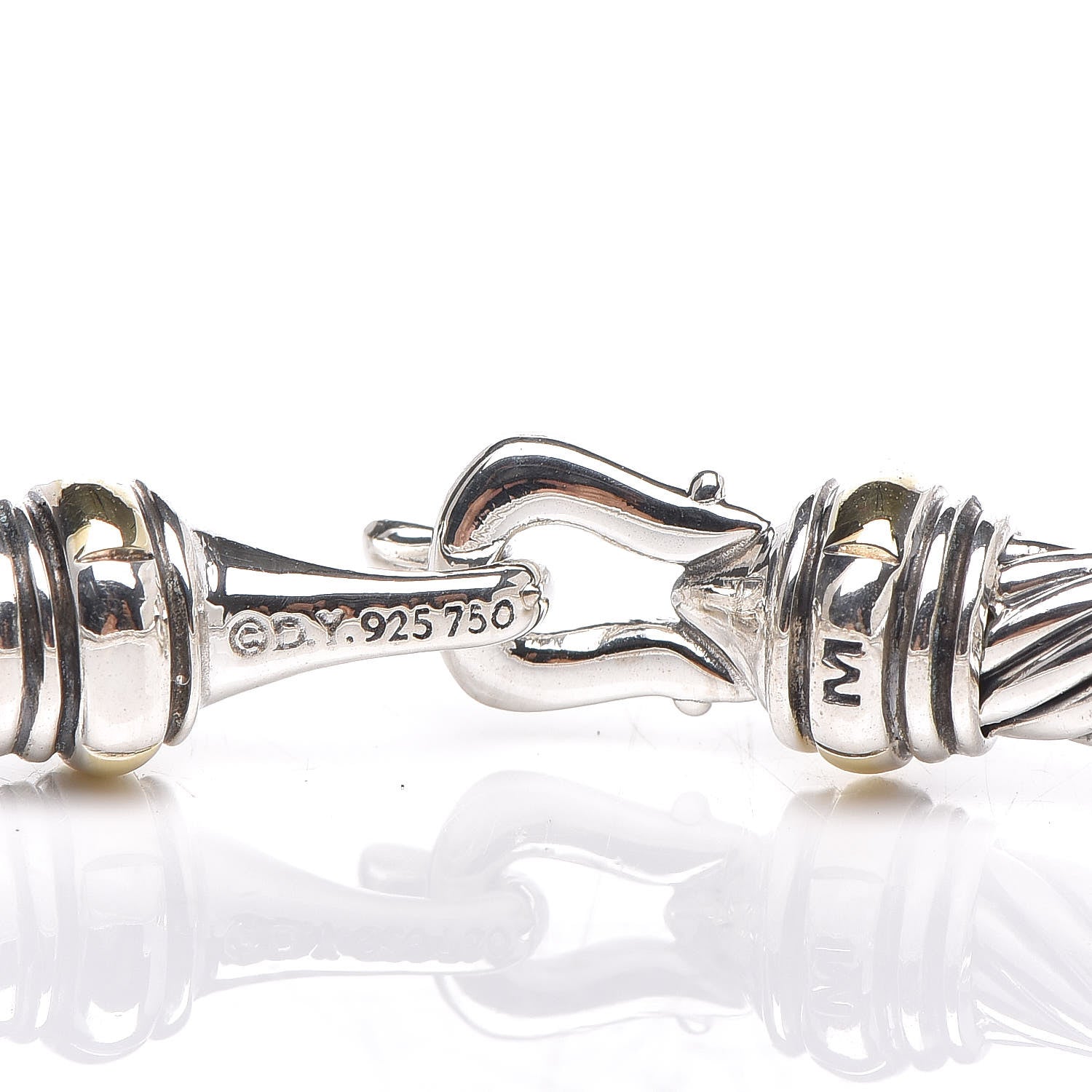 David Yurman Sterling Silver 18K Yellow Gold 4mm Cable Buckle Bracelet 4 of 4