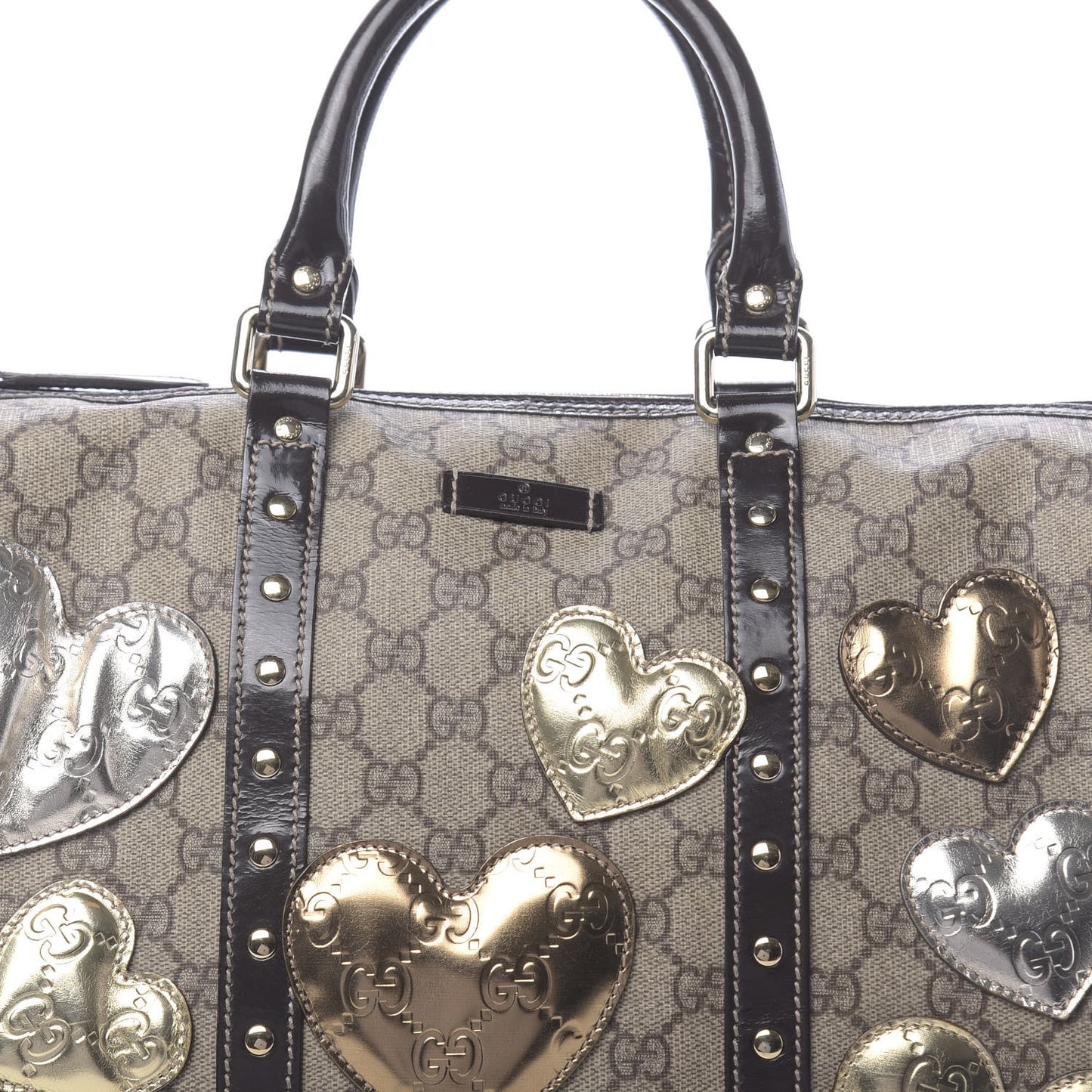 Monogram Guccissima Hearts Studded Medium Joy Boston Dark Brown