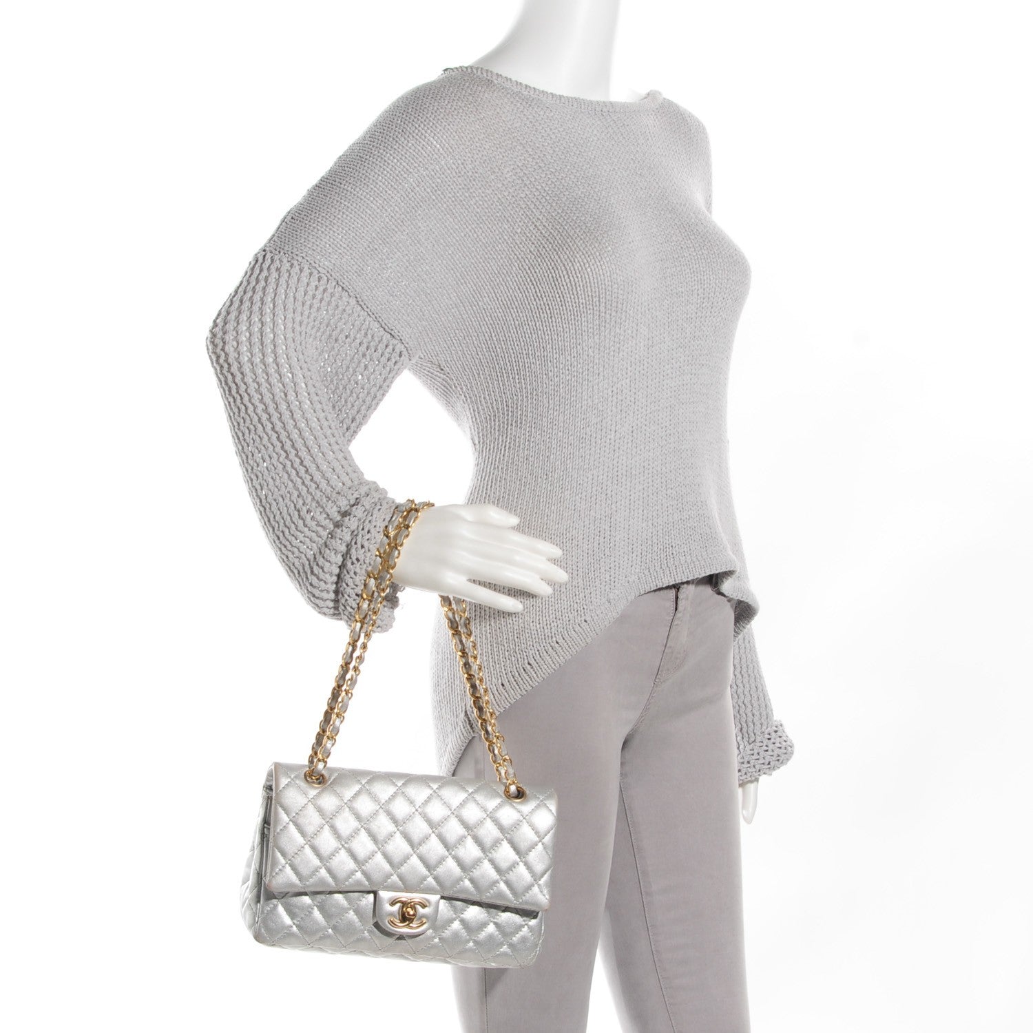 Chanel Lambskin Quilted Medium Double Flap Silver 2 of 8