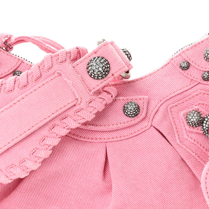 Balenciaga Washed Frayed Denim Crystal Le Cagole Shoulder Bag XS Denim Pink 8 of 10