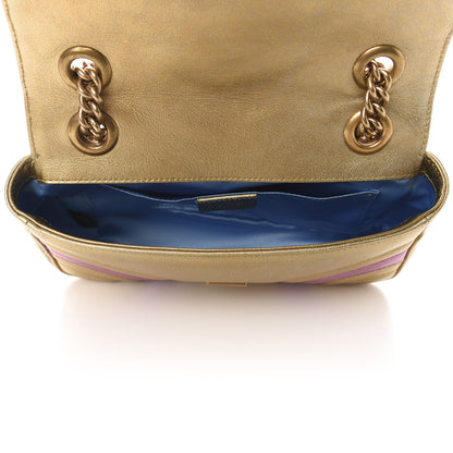 Gucci Metallic Calfskin Matelasse Mini GG Marmont Shoulder Bag Gold Pink 6 of 11