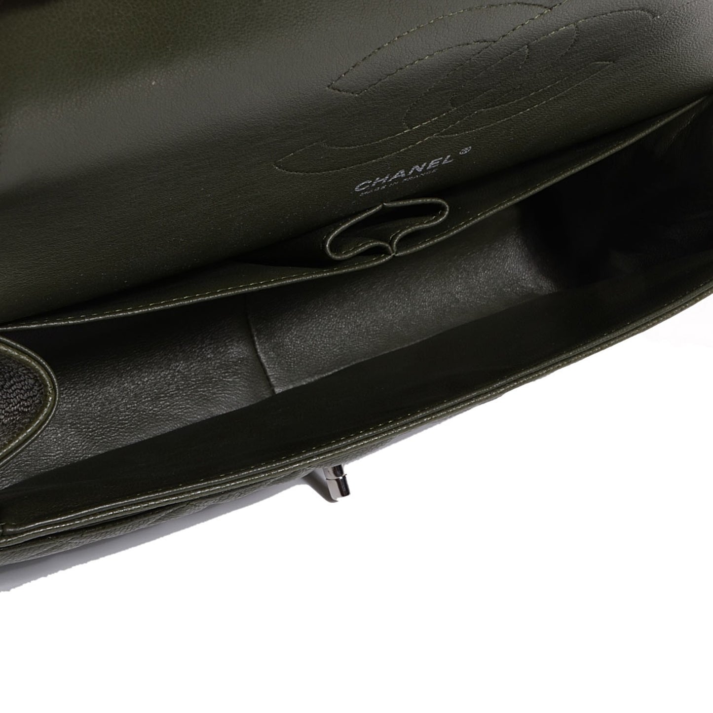 Caviar Quilted Jumbo Double Flap Dark Green