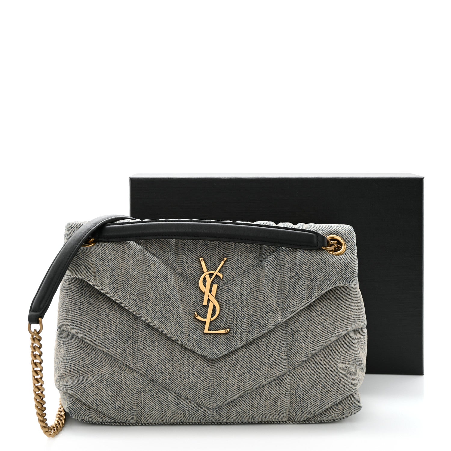 Saint Laurent Denim Quilted Small Loulou Puffer Monogram Chain Satchel Azur 11 of 11
