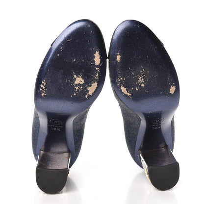 Chanel Glitter Grosgrain Cap Toe Logo Pumps 36.5 Blue 7 of 11
