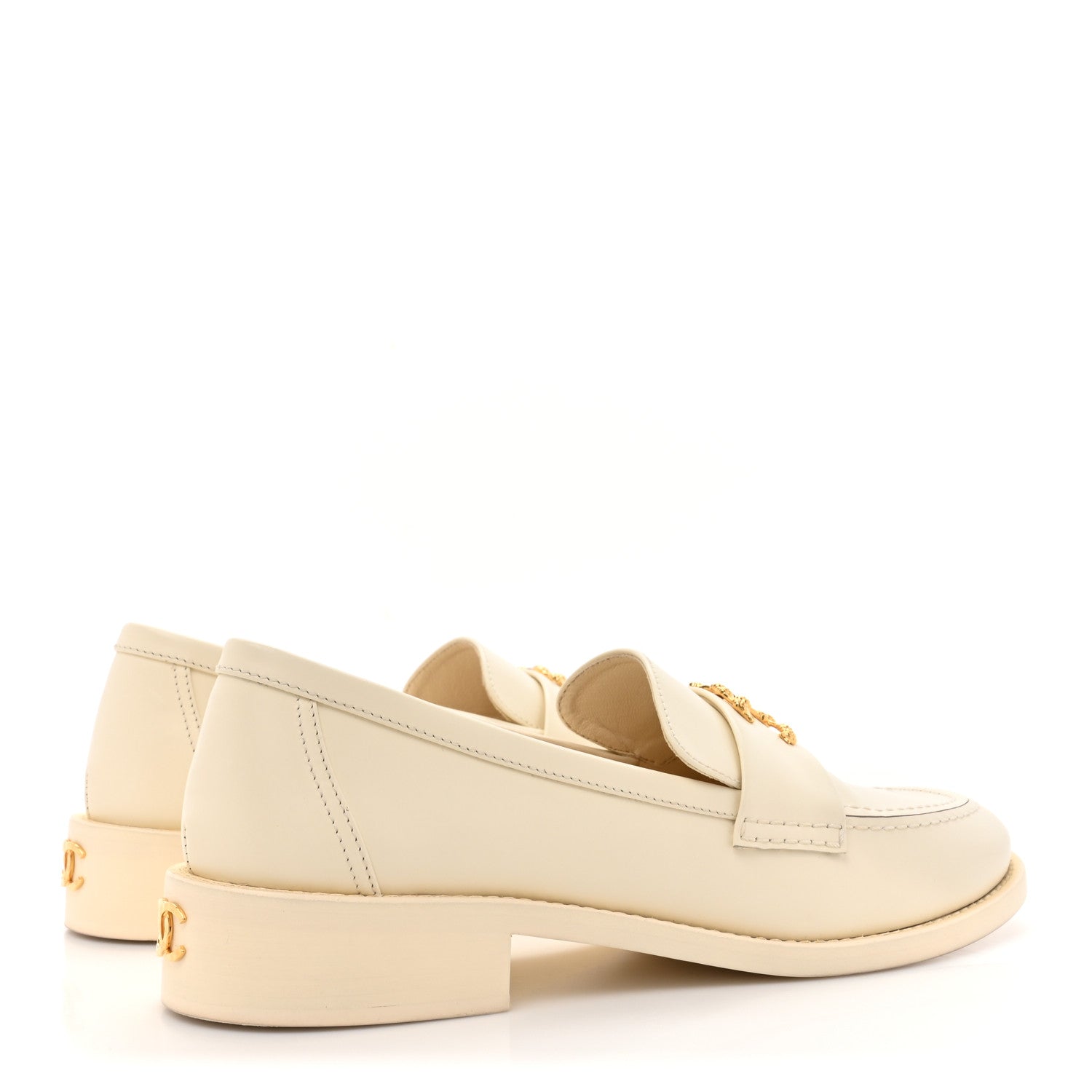 Chanel Calfskin Camellia CC Loafers 39.5 Ivory 5 of 11