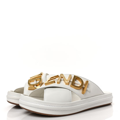 Fendi Vitello Womens Fendigraphy Slide Sandals 37 White Ice 3 of 9
