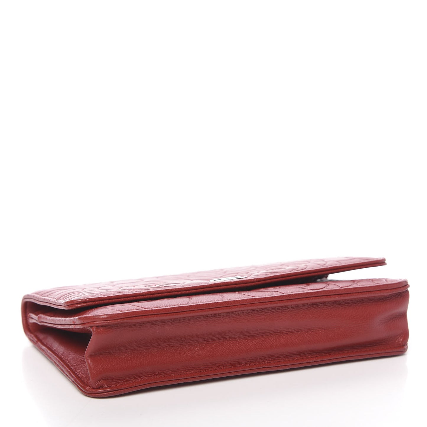 Lambskin Camellia Embossed Wallet On Chain WOC Red