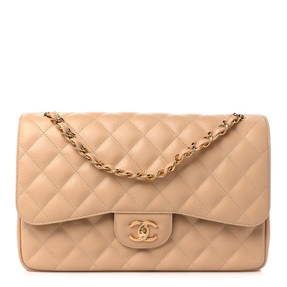 Chanel Caviar Quilted Jumbo Double Flap Beige 1 of 11