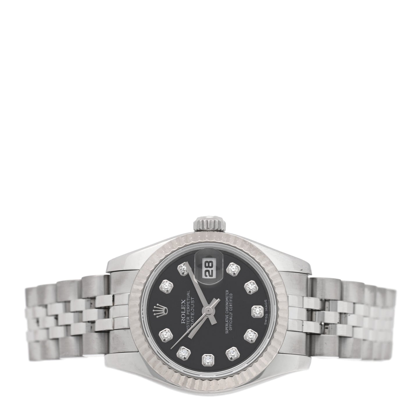 Stainless Steel 18K White Gold Diamond 26mm Oyster Perpetual Datejust Watch Black 179174