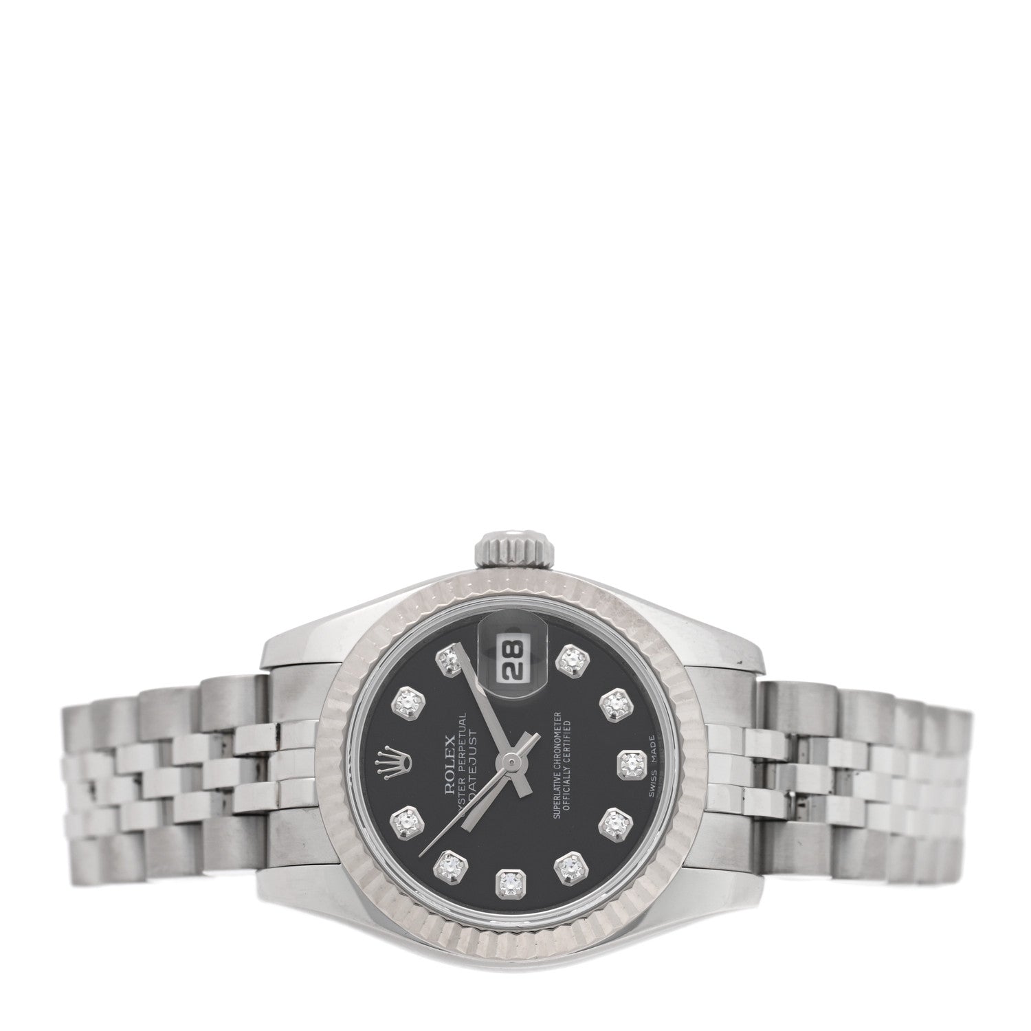 Rolex Stainless Steel 18K White Gold Diamond 26mm Oyster Perpetual Datejust Watch Black 179174 2 of 5