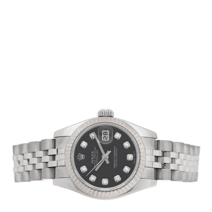 Rolex Stainless Steel 18K White Gold Diamond 26mm Oyster Perpetual Datejust Watch Black 179174 2 of 5