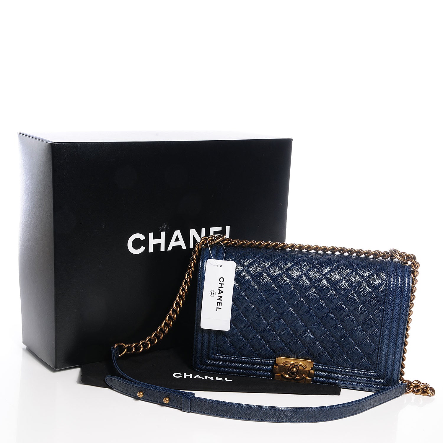 Chanel Caviar Quilted Medium Boy Flap Dark Navy Blue 5 of 9