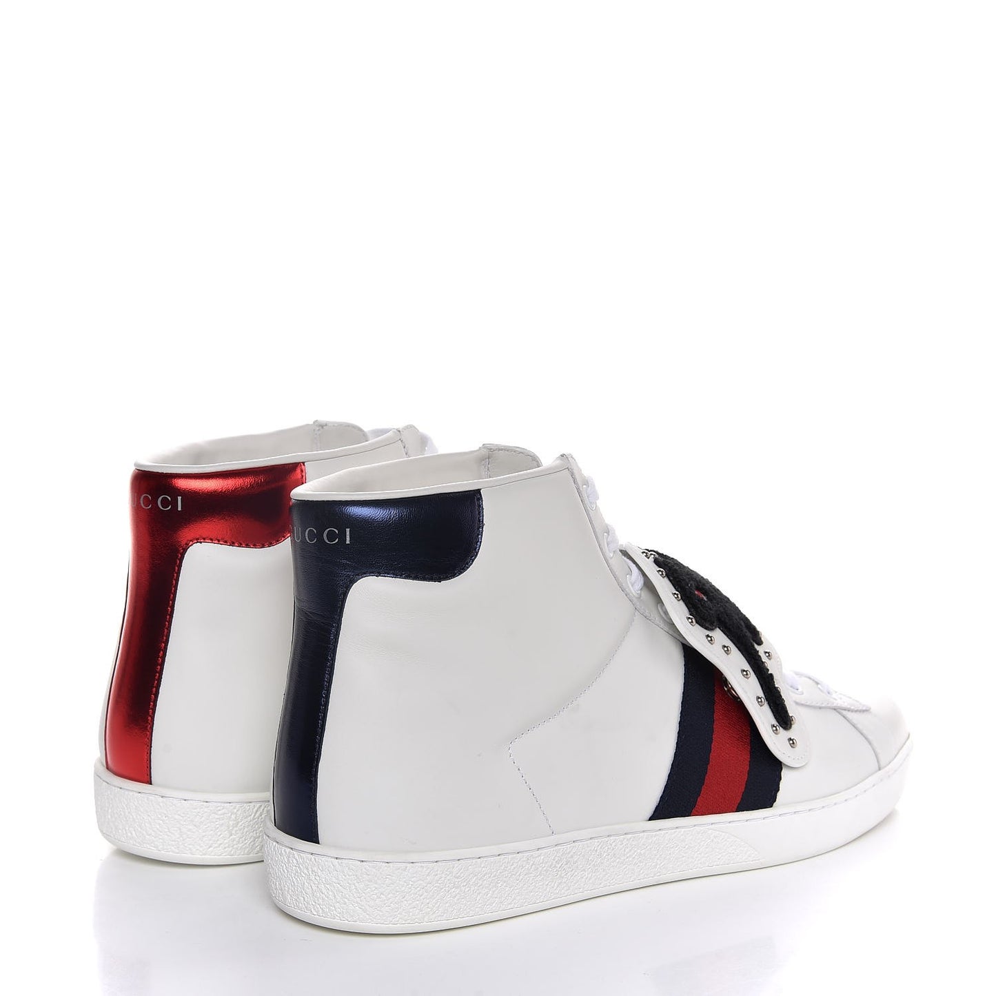 Calfskin Web Panther Embroidered Mens Ace High Top Sneakers 11 White