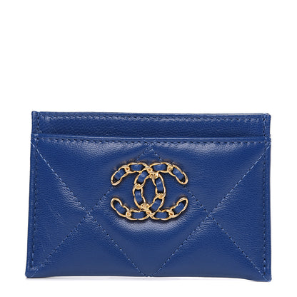 Chanel Shiny Goatskin Quilted Chanel 19 Card Holder Dark Blue 1 of 9
