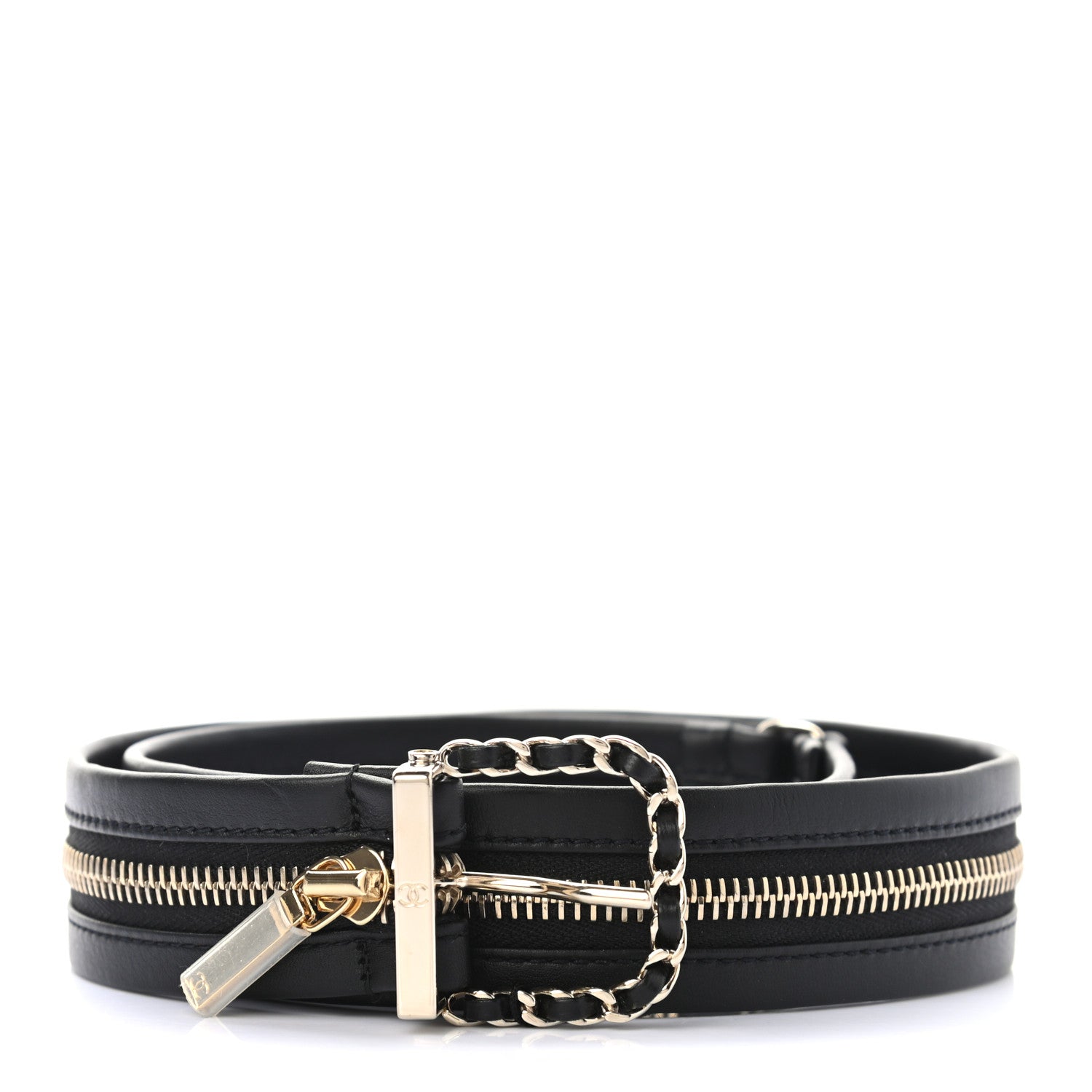 Chanel Calfskin Lambskin Zipper Chain CC Belt 80 32 Black 1 of 7