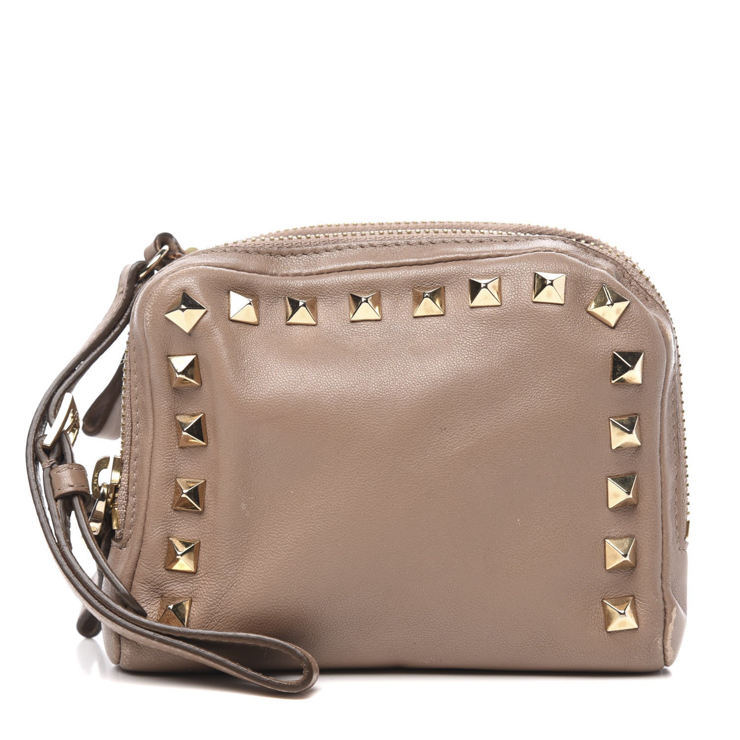 Valentino Garavani Vitello Rockstud Double Zip Compartment Clutch Wristlet Bag Poudre 1 of 12