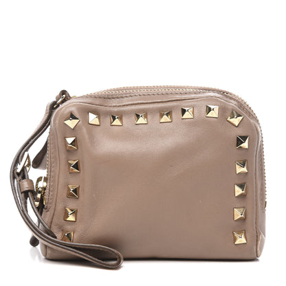 Valentino Garavani Vitello Rockstud Double Zip Compartment Clutch Wristlet Bag Poudre 1 of 12