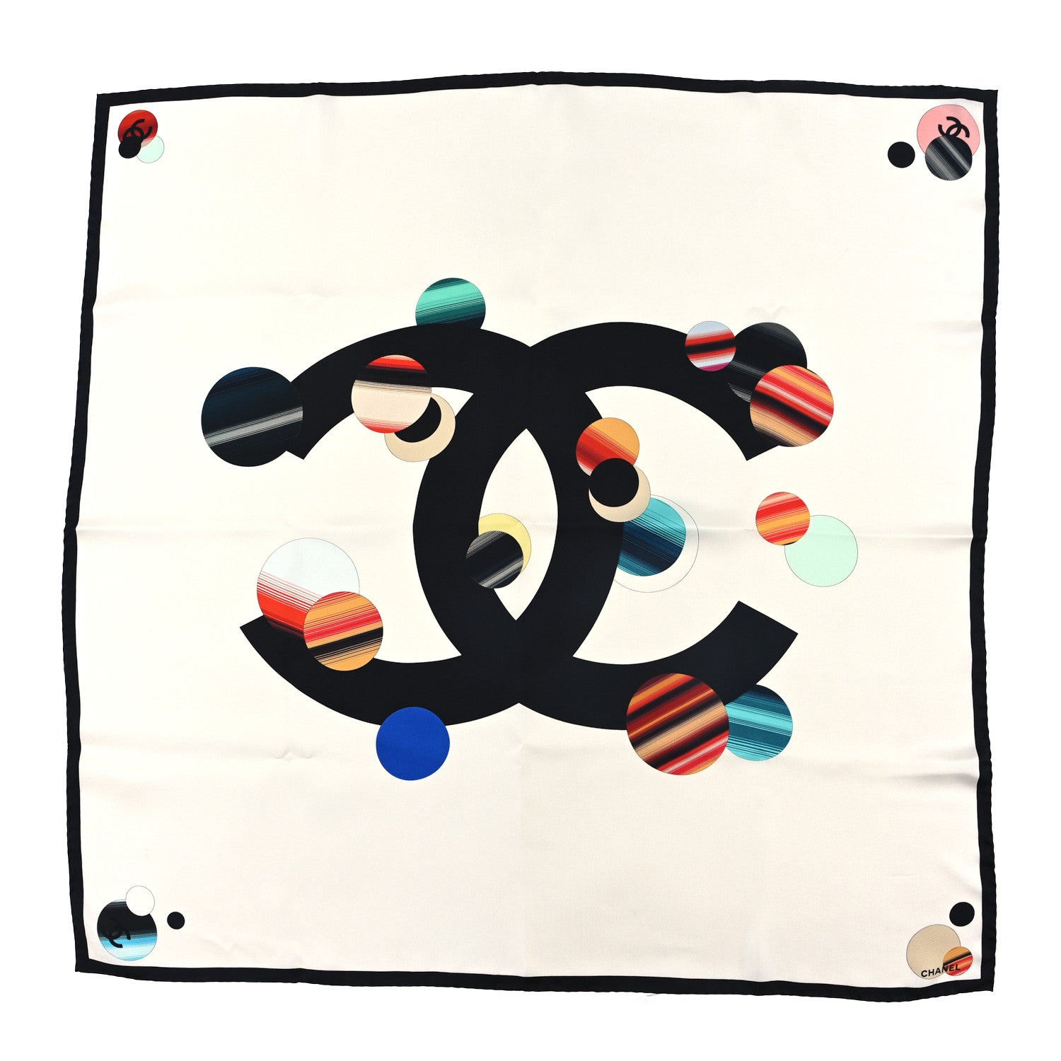 Chanel Silk CC Planet Scarf White Multicolor Black 1 of 3