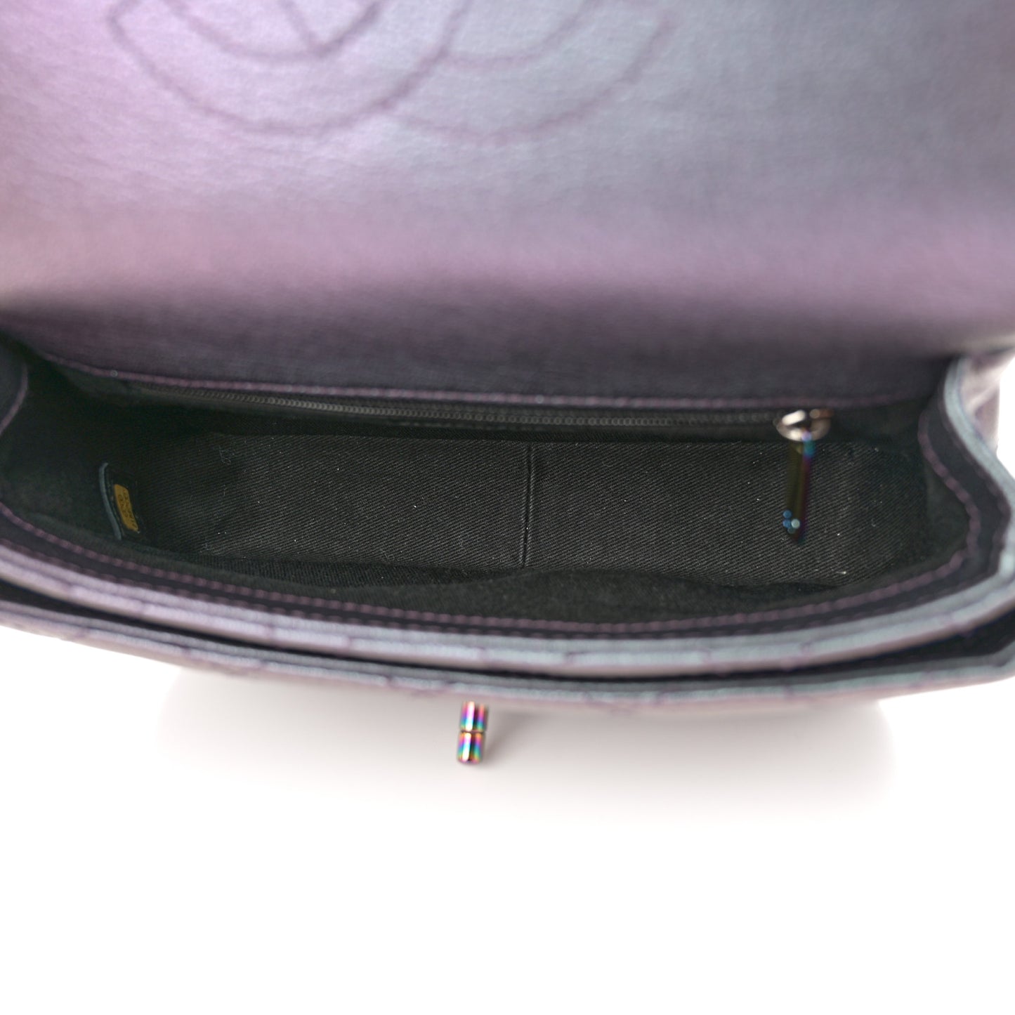 Iridescent Goatskin Quilted Small Double Carry Waist Chain Flap Purple