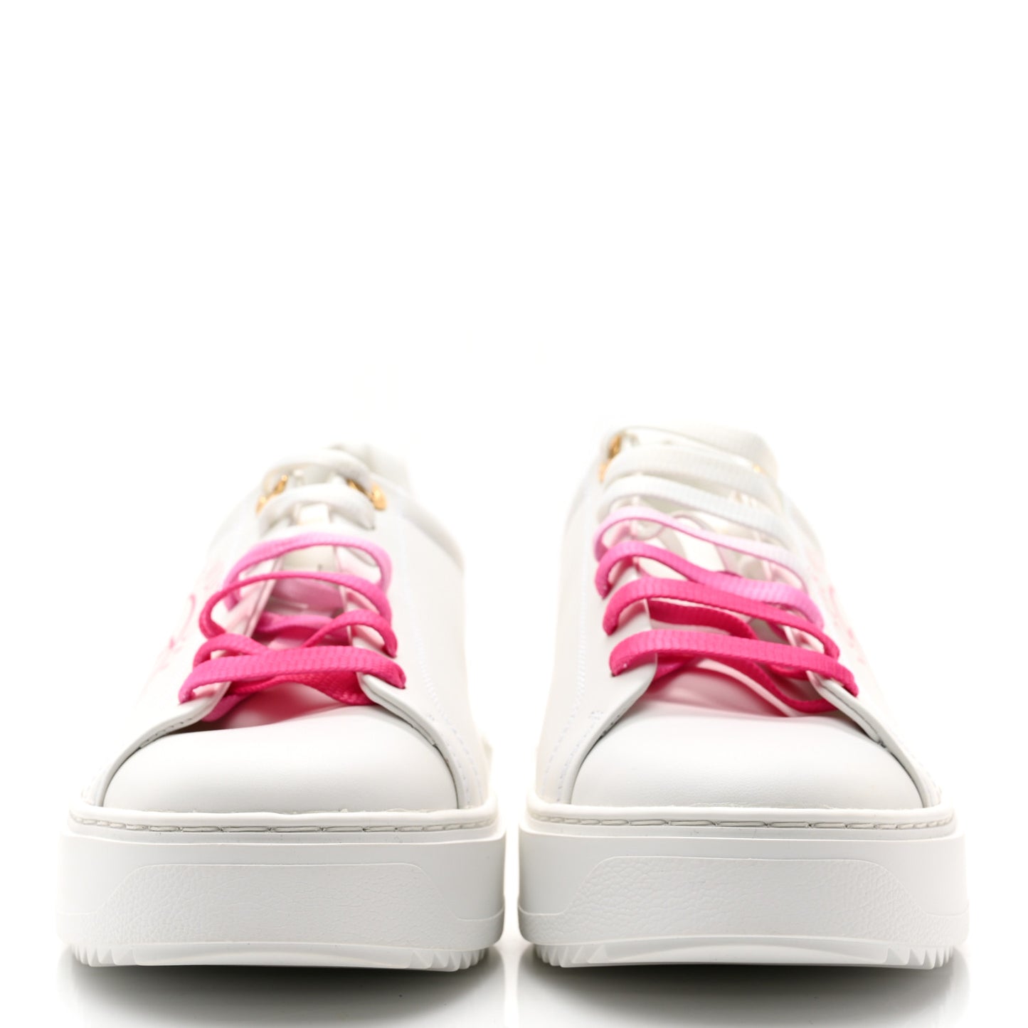 Calfskin LV Circle Printed Time Out Trainers 39.5 Fuchsia Pink