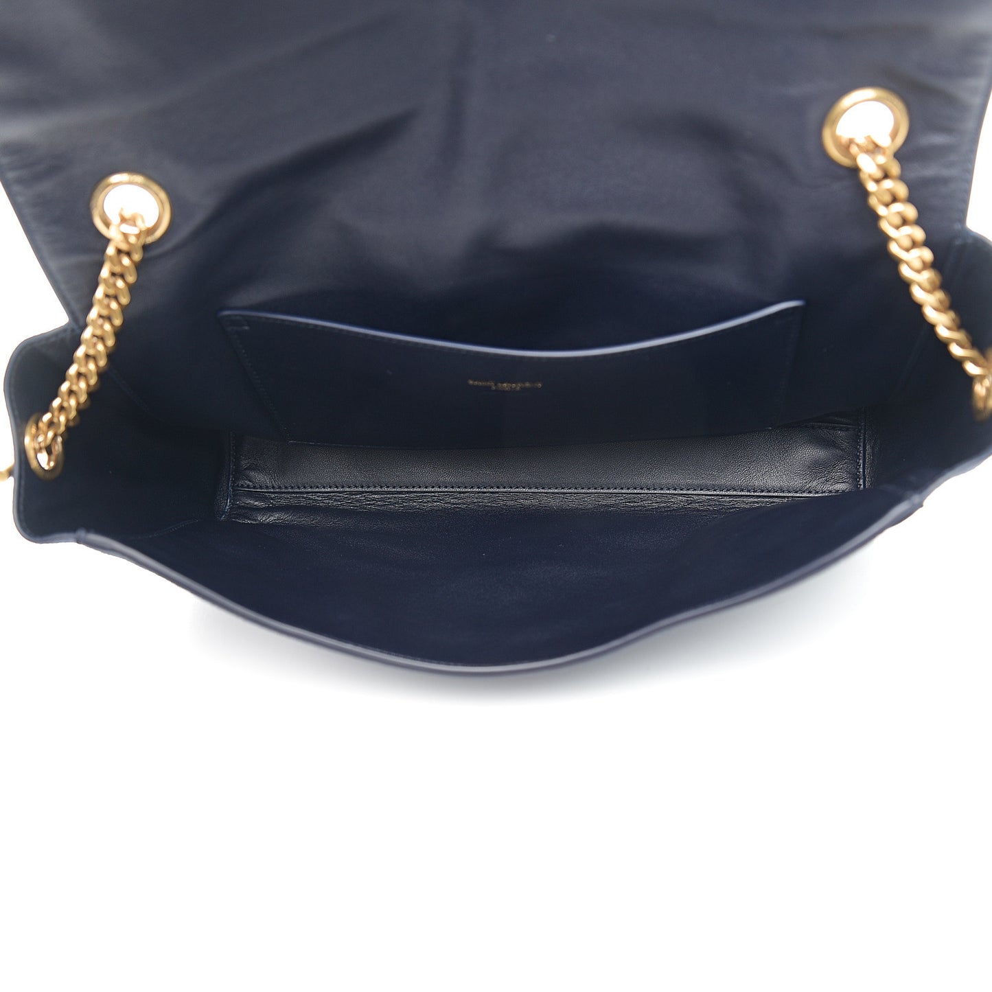Smooth Calfskin Suede Medium Reversible Monogram Kate Satchel Navy