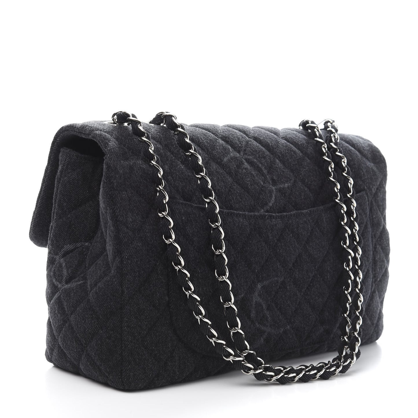 Denim Quilted CC Print Jumbo Single Flap Black