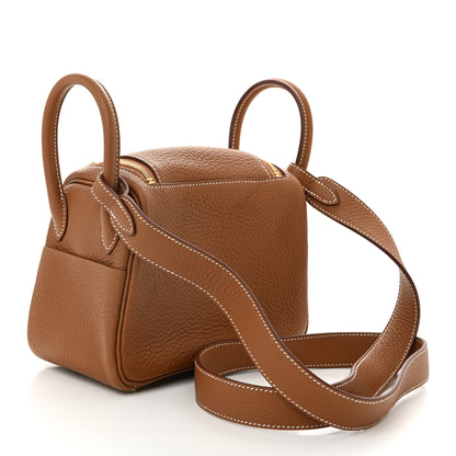 Hermes Taurillon Clemence Mini Lindy 20 Gold 3 of 11