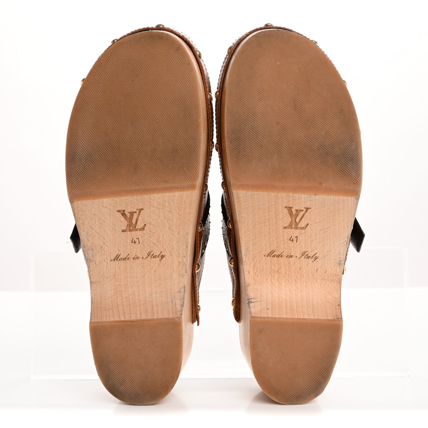 Calfskin Patent Monogram Cottage Clog Mules 41 Brown