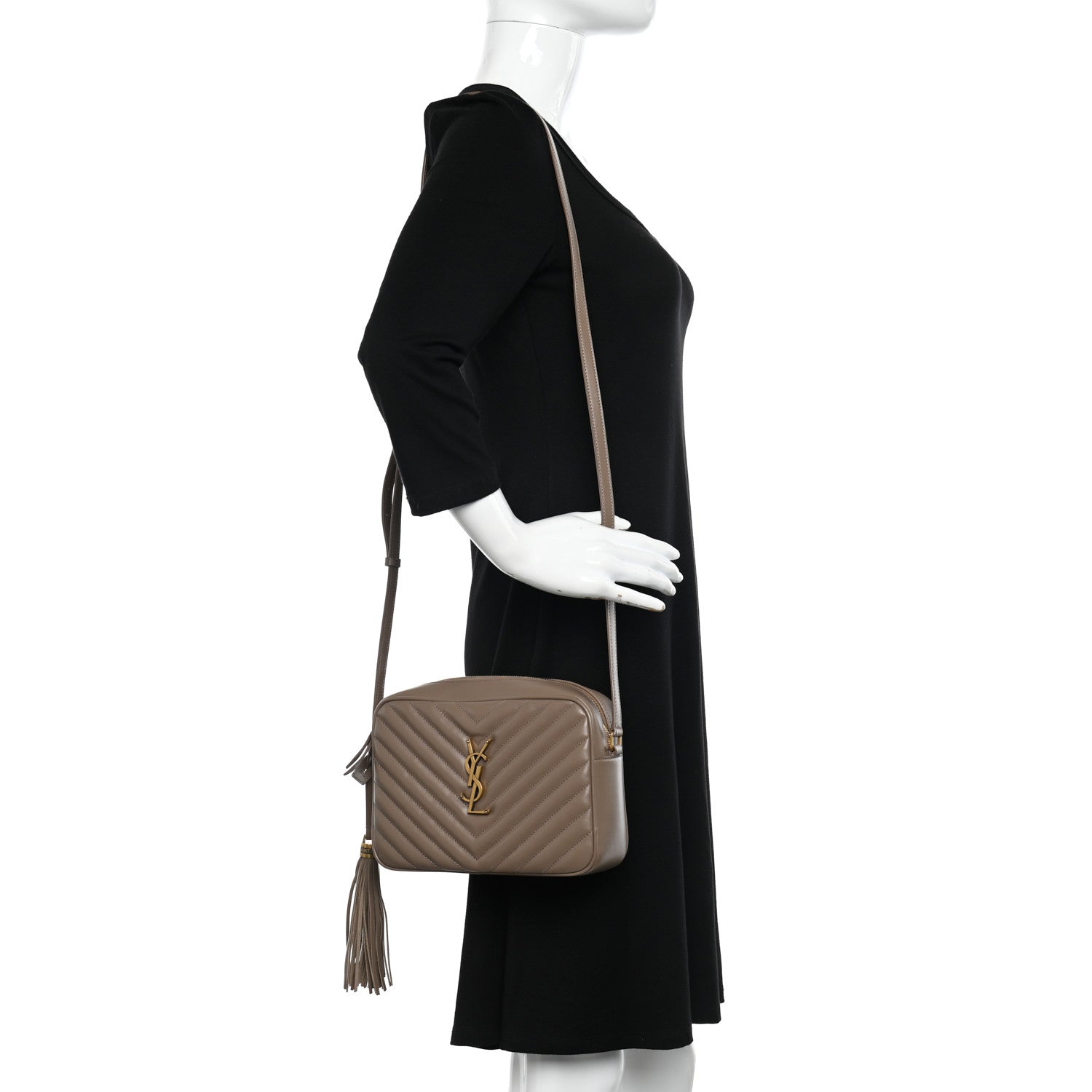 Saint Laurent Calfskin Matelasse Monogram Lou Camera Bag Taupe 2 of 11