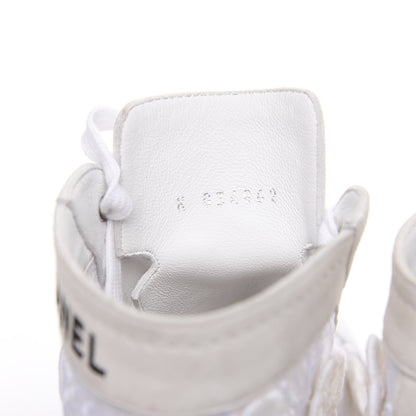 Chanel Embroidered Flower Calfskin Lace Up Boots 36 White 6 of 8
