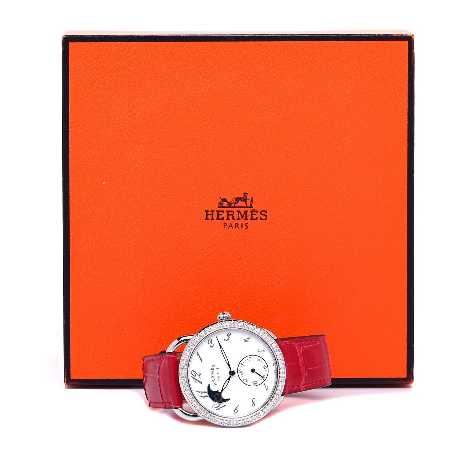 Stainless Steel Alligator Diamond Mother of Pearl 38mm Arceau Petite Lune Automatic Watch Braise