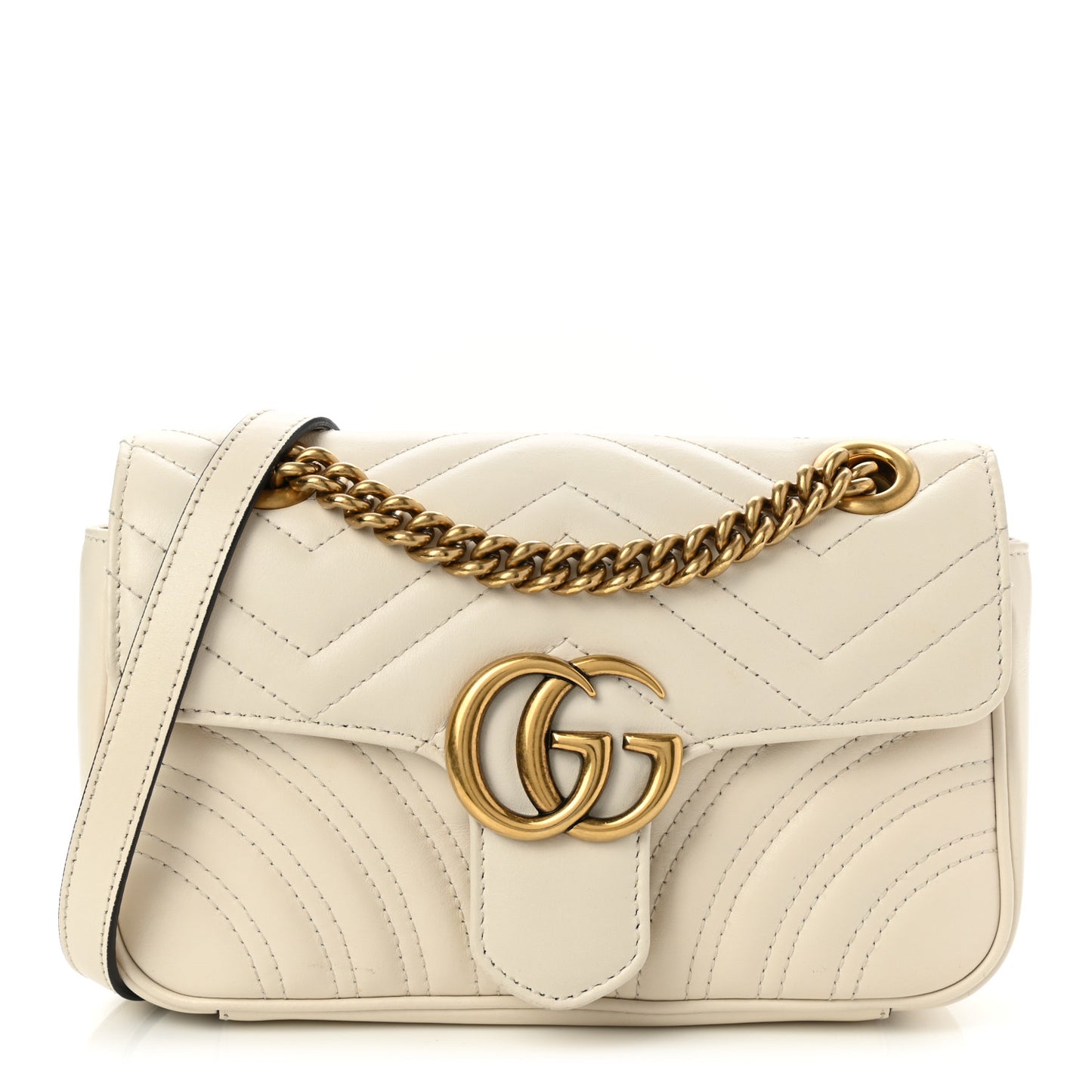 Calfskin Matelasse Mini GG Marmont Shoulder Bag White