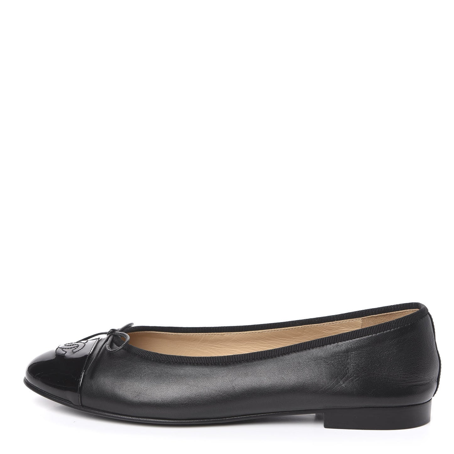 Lambskin Patent Cap Toe Ballerina Flats 41 Black