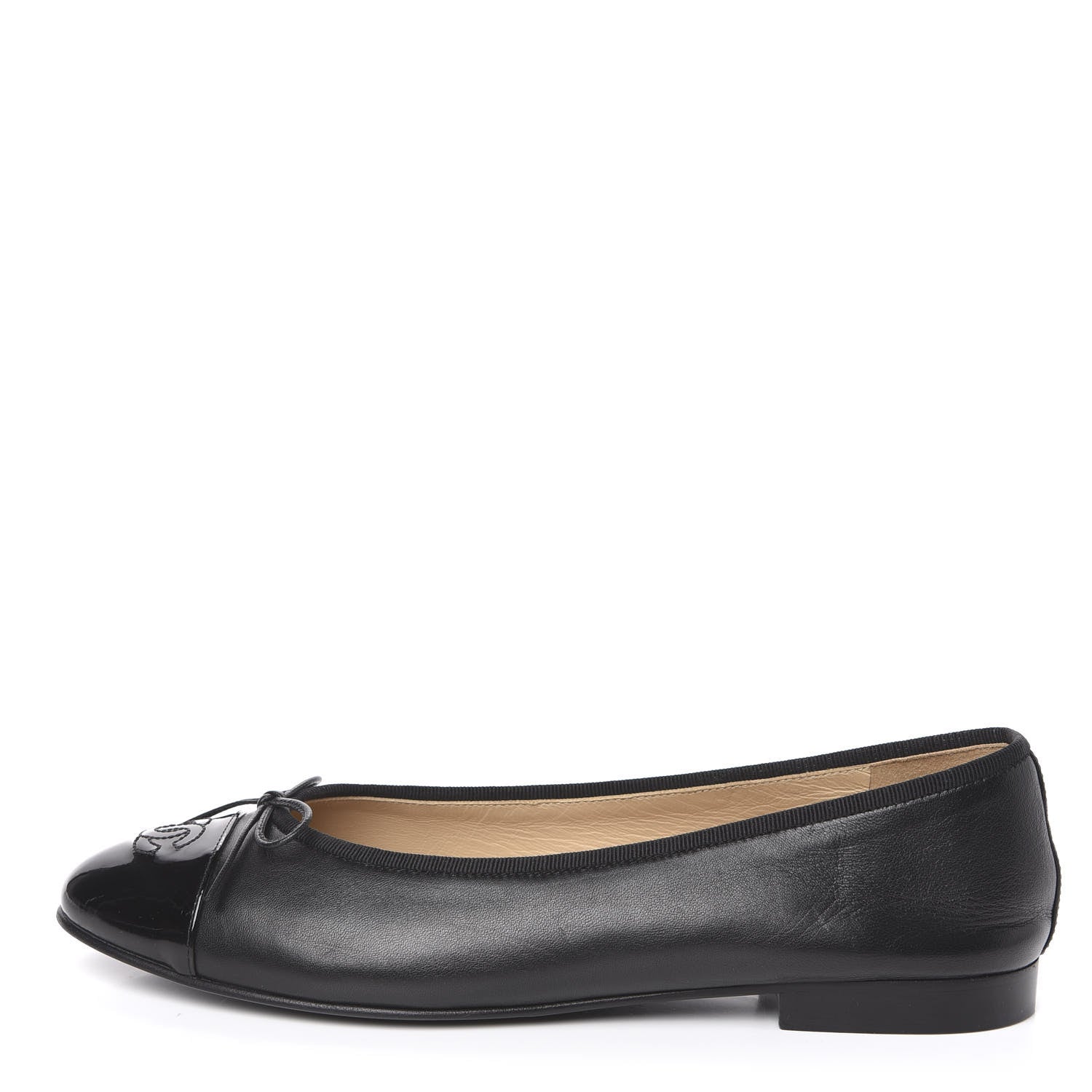 Chanel Lambskin Patent Cap Toe Ballerina Flats 41 Black 1 of 9