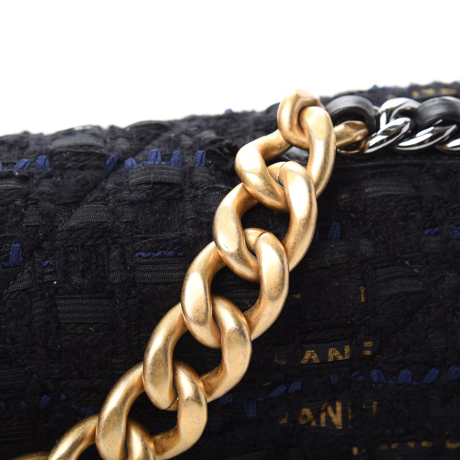 Chanel Tweed Quilted Large Chanel 19 Flap Black Navy Gold 12 of 12