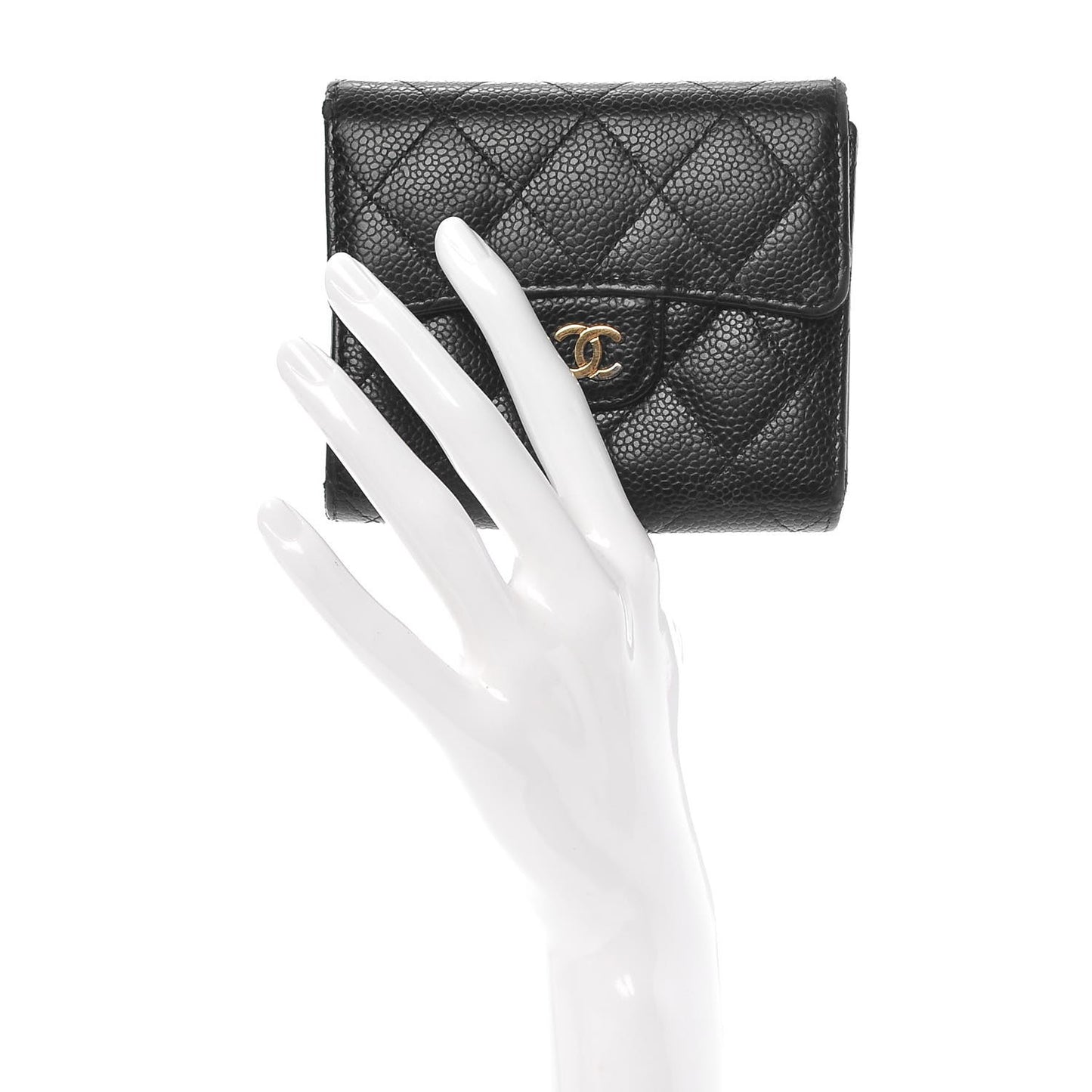 Caviar Quilted Compact Flap Wallet Black