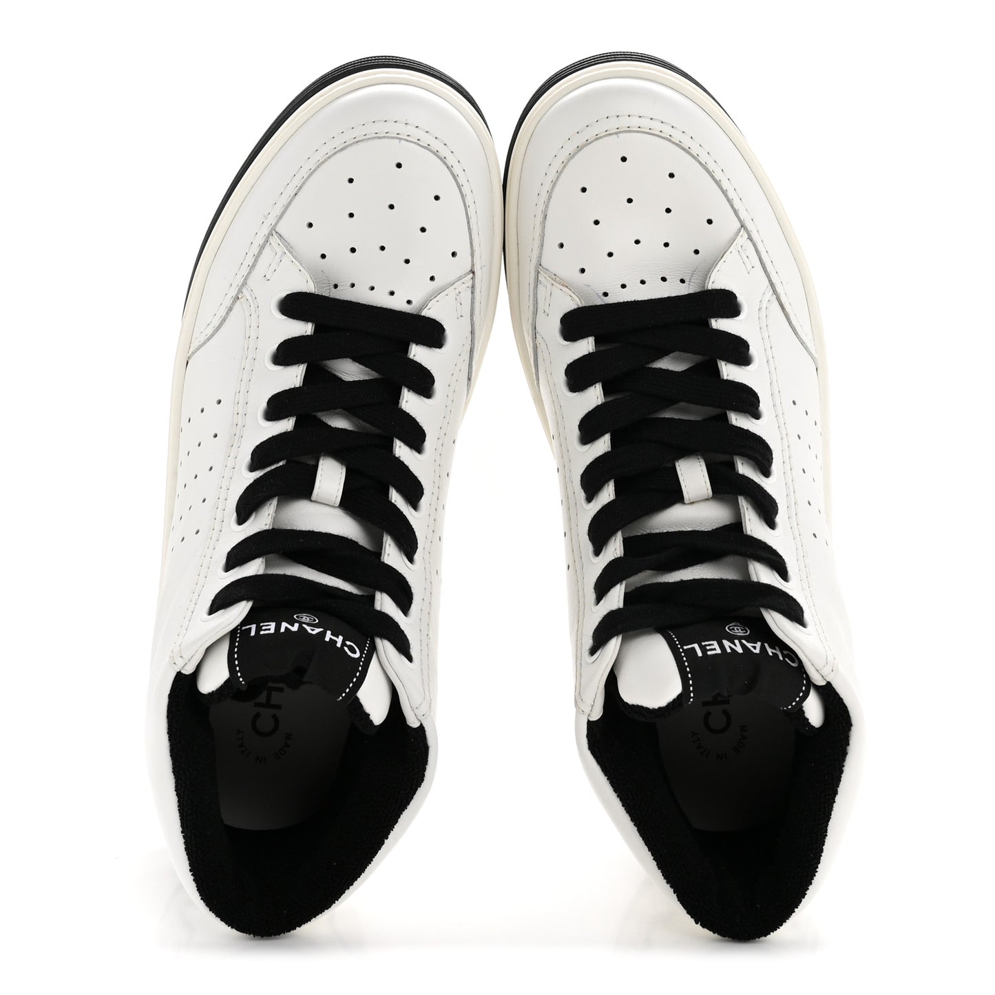 Calfskin Womens Logo High Top Sneakers 40 Black White