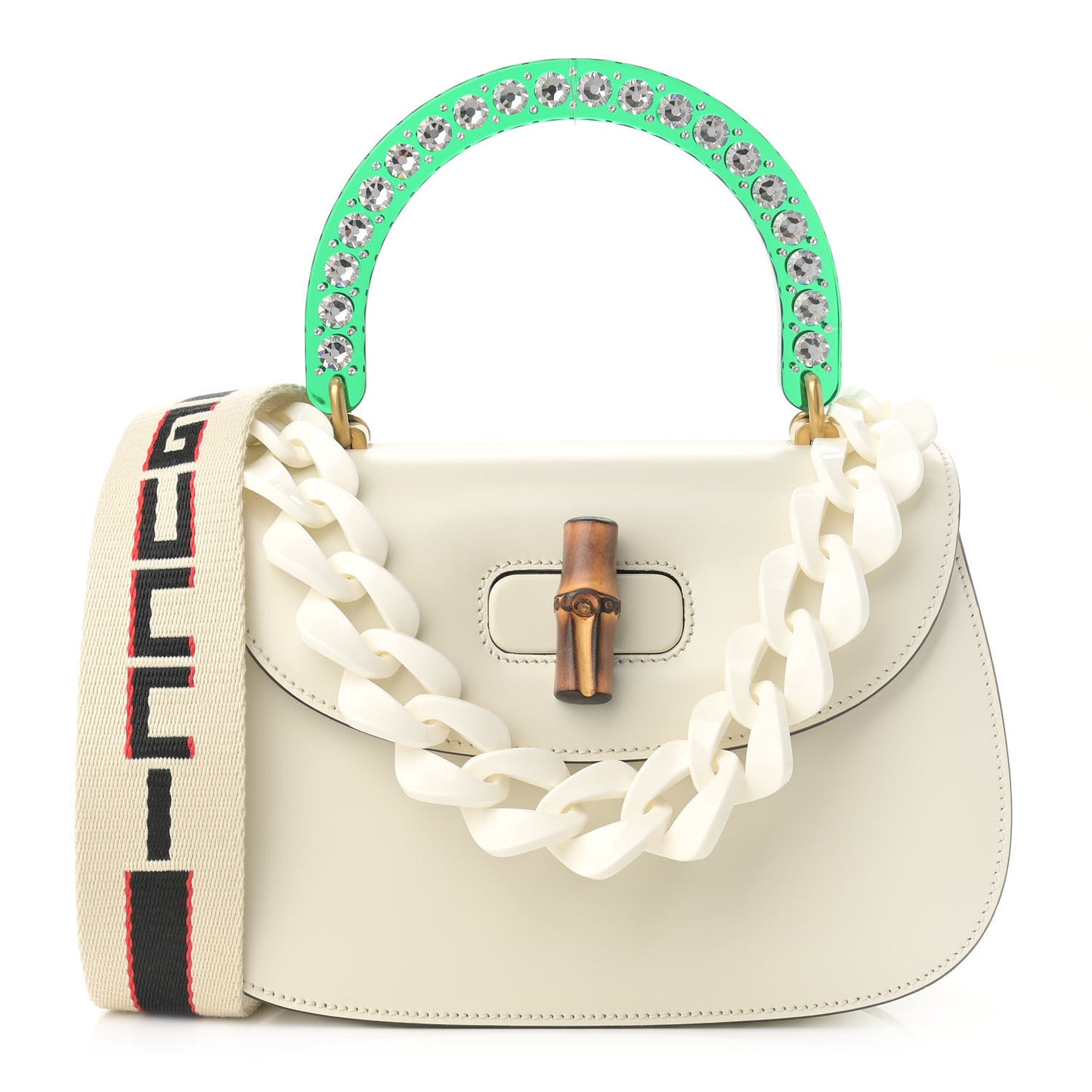 Calfskin Plexiglass Medium Classic 2 Top Handle Bag White