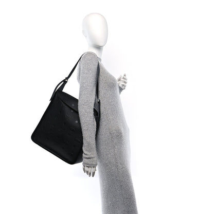 MCM Calfskin Ottomar Monogram Large Aren Flap Hobo Black 2 of 10