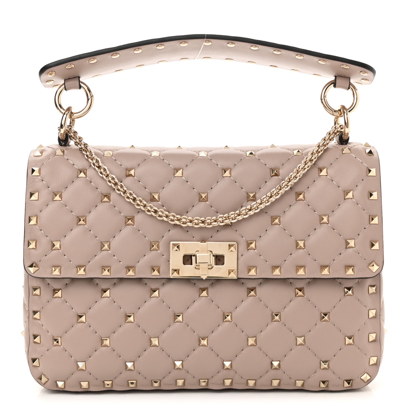 Lambskin Medium Rockstud Spike Shoulder Bag Poudre