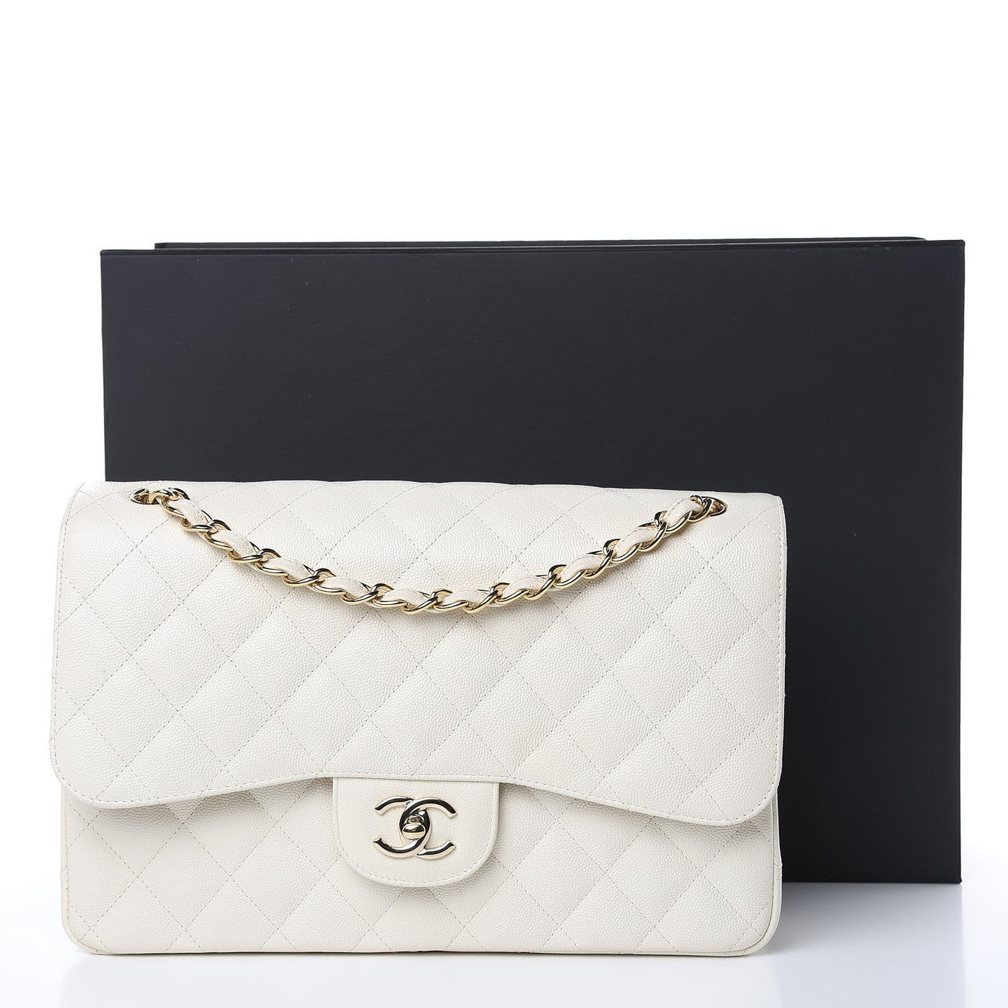 Caviar Quilted Jumbo Double Flap White