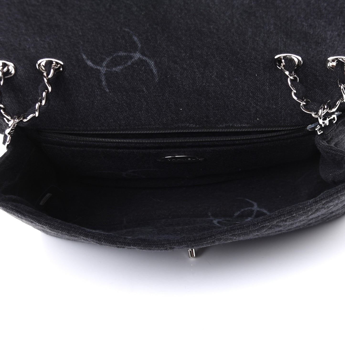 Denim Quilted CC Print Jumbo Single Flap Black