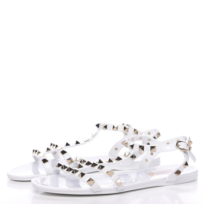 Valentino Garavani PVC Jelly Rockstud Caged Sandals 38 Optic White 3 of 7
