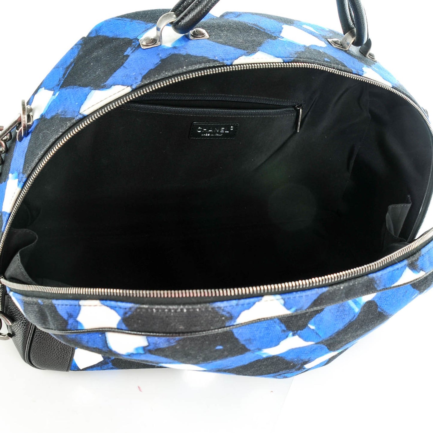 Caviar Printed Canvas Bowling Bag White Blue Black