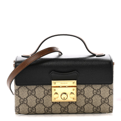 Gucci GG Supreme Monogram Calfskin Mini Padlock Top Handle Shoulder Bag Beige Black Cuir 1 of 13