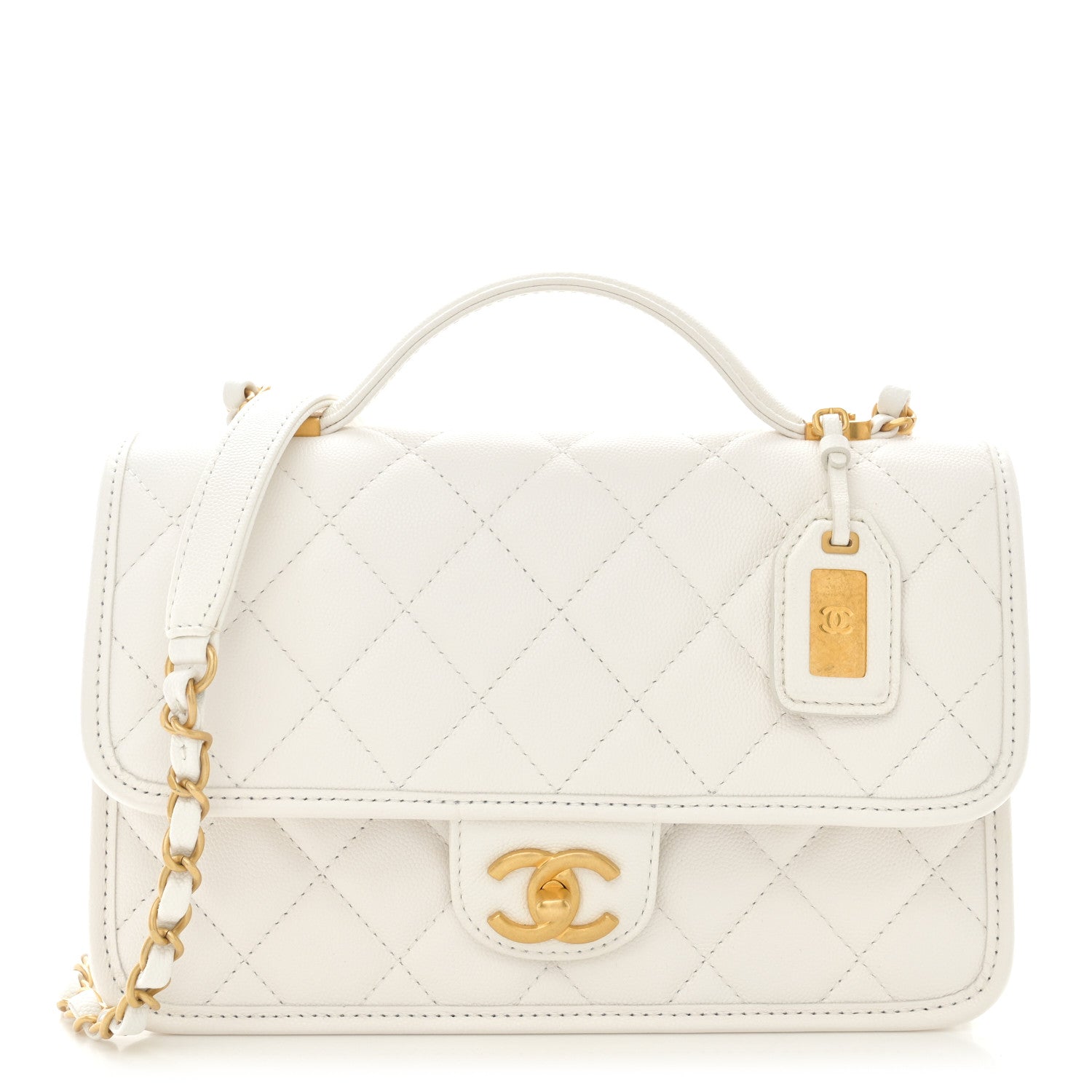 Chanel Caviar Quilted School Memory Small Top Handle Flap White 1 of 13