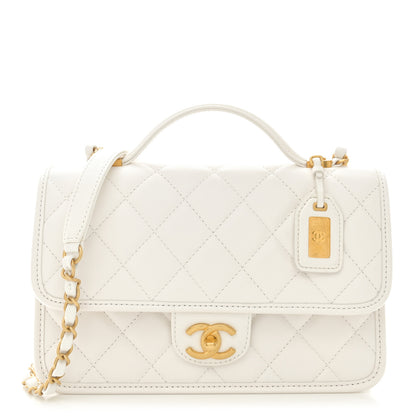 Chanel Caviar Quilted School Memory Small Top Handle Flap White 1 of 13