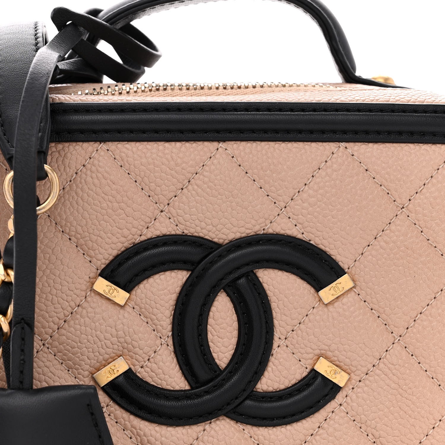 Chanel Caviar Quilted Small CC Filigree Vanity Case Beige Black 8 of 13