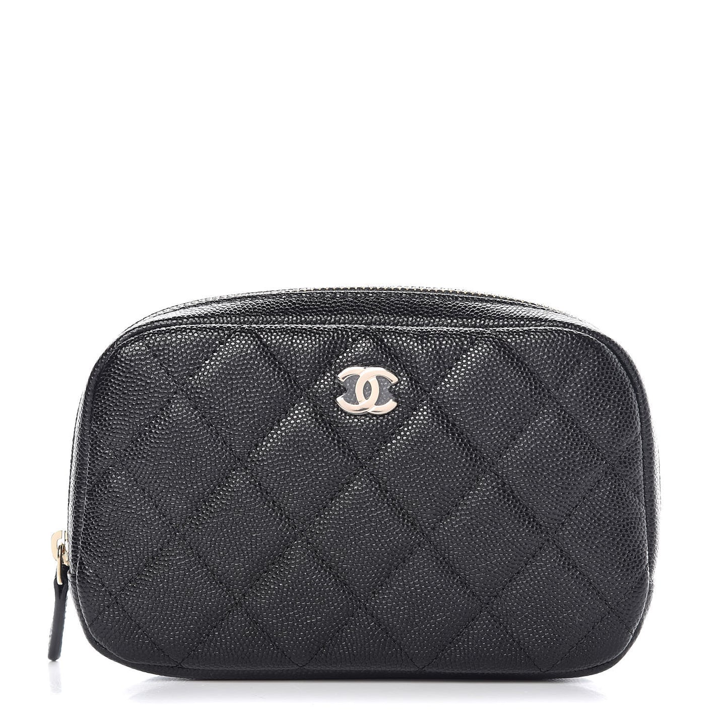 Caviar Quilted Small Curvy Pouch Cosmetic Case Black